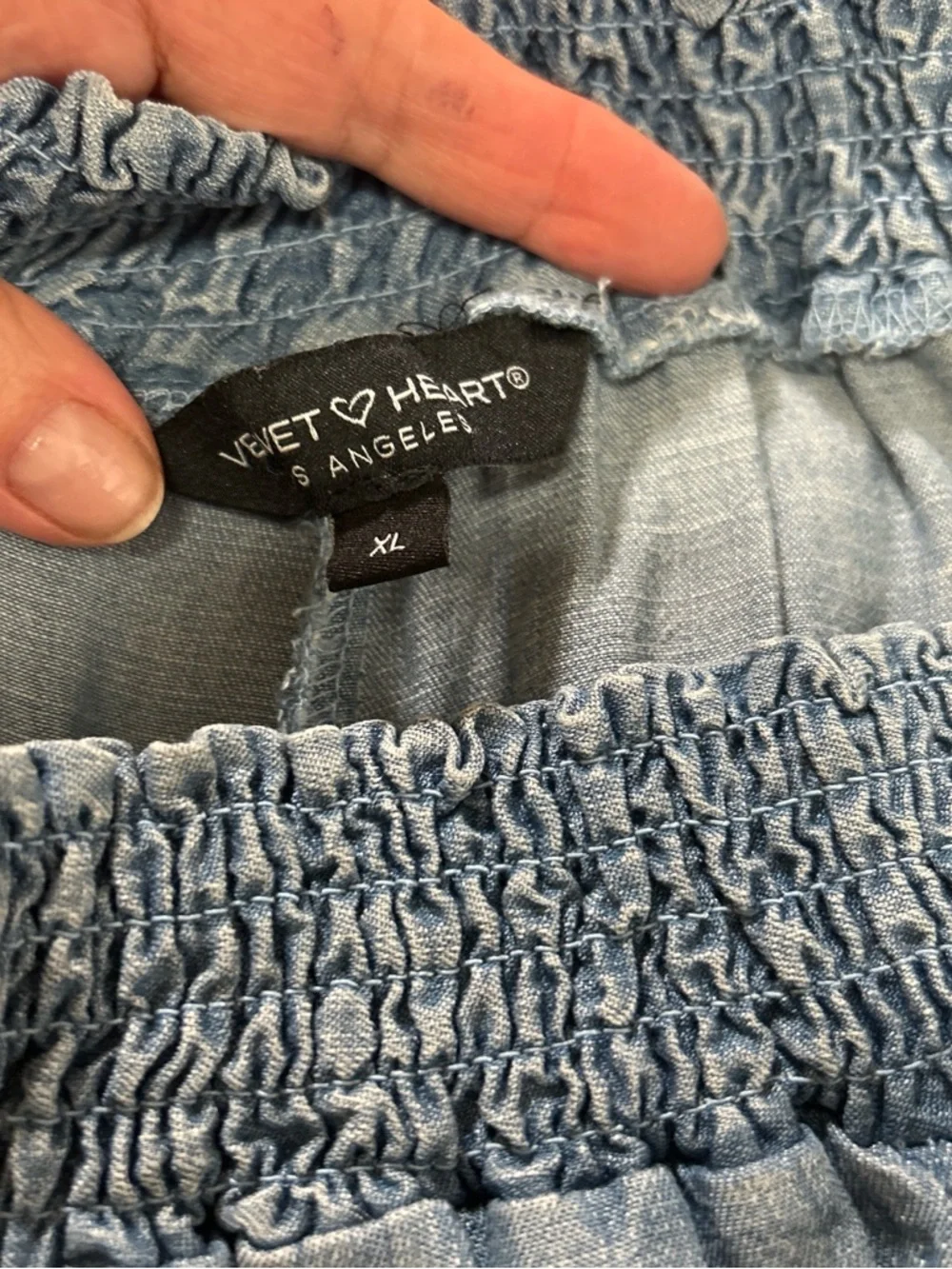 Denim Light Blue Smocked Waist Wide Leg Pants - Picture 4 of 4